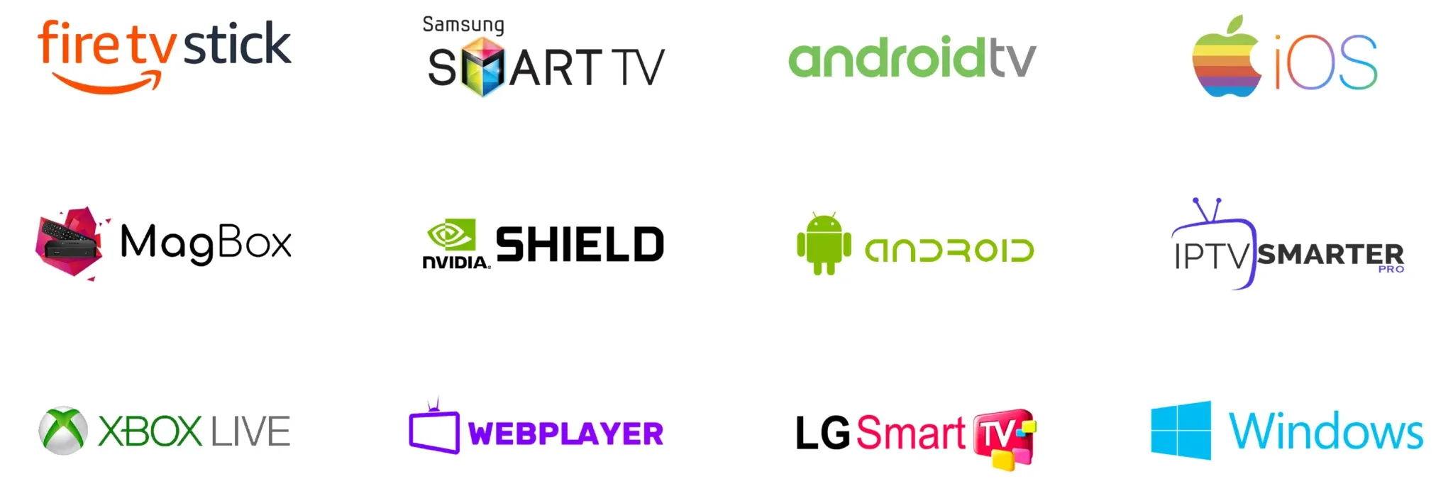 Sheet of device and platform logos that work with Premium IPTV UK